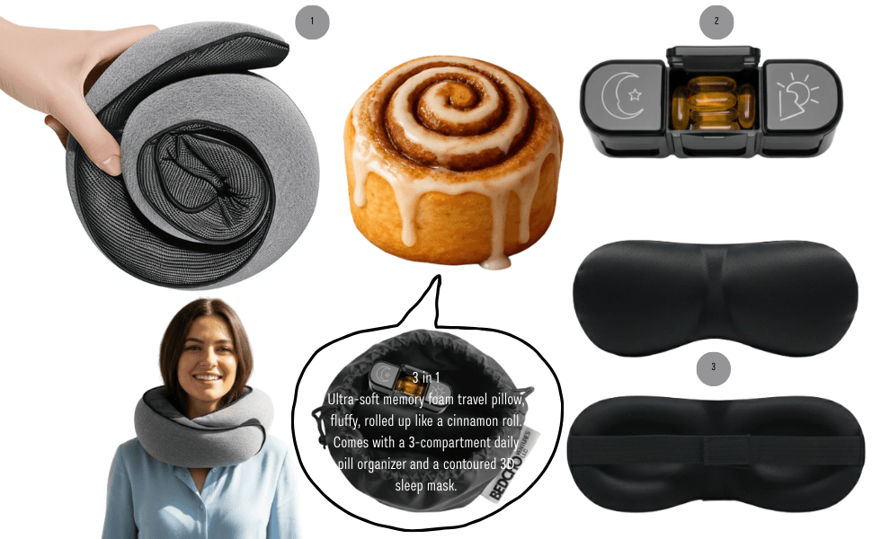 Travel pillow; rolls up like a cinnamon roll